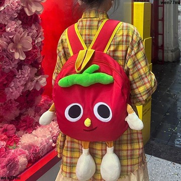 超實惠臘 後背包 雙肩包 書包 新款紅色大番茄卡通帆布雙肩包可愛百搭書包女大容量卡通學生揹包