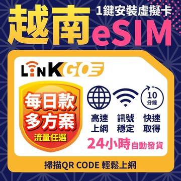 【LinkGO 白鑽卡】越南eSIM 每日流量款 10~20天多組合方案  高速 原生 多電信 越南 蜆港 下龍灣 會安