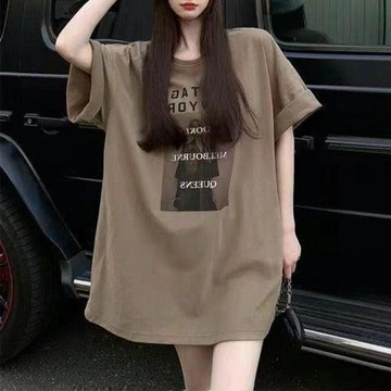 中長款T恤女2026夏季字母短袖ins潮內搭打底衫潮外穿寬鬆半袖上衣