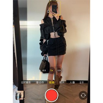 ChiclyNana黑色辣妹美式短外套露腰多拉鏈寬松時尚袖子復古夾克