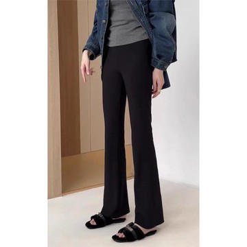 大碼高腰黑色微喇休閑褲女冬季新款胖mm彈力顯瘦直筒喇叭褲小個子