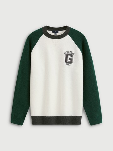 男裝 Logo刺繡圓領長袖針織衫-象牙白