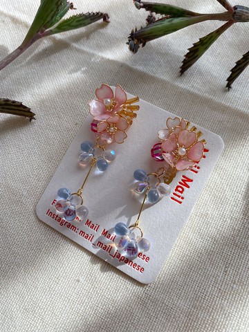 美國銅線櫻花配捷克珠、耳環、耳夾