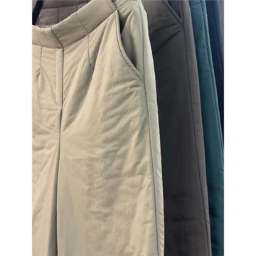 冬季新款別致獨特卡其色棉褲拉鏈歐貨保暖寬松直筒外穿潮