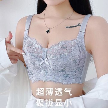 蕾絲品牌純棉無鋼圈文胸夏季超薄款透氣顯小內衣女大碼胖mm全罩杯