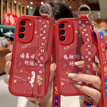 適用三星S21手機殼防摔Galaxy S21+祝福文字蓋樂世S21Ultra可斜挎腕帶S21FE卡通保護套鏡頭全包邊軟殼女新款