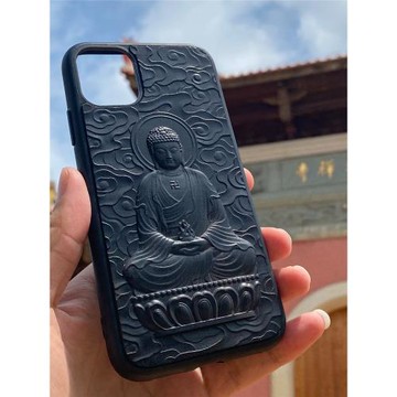 適用于iPhone蘋果15生肖本命佛守護神紫光檀木質3D立體浮雕高端禪意手機保護套16古風pro創意plus奢華max外殼