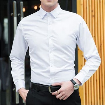 春季男士白襯衫工裝長袖韓版修身職業男裝商務寸衣服休閑純色襯衣