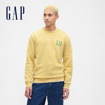 【GAP】男裝|Logo印花刷毛圓領大學T-淡黃色(645634)