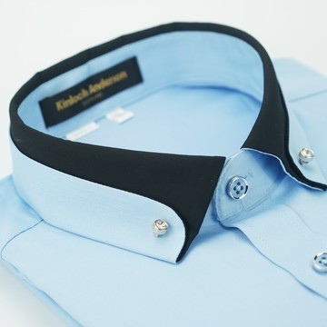 【金安德森】變化領鑽釦藍色窄版襯衫-長袖(轉)