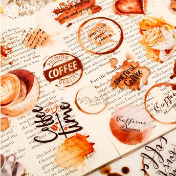 🍋檸檬青🍋清倉現貨咖啡物語系列6款15張入PET防水復古貼紙手帳裝飾素材