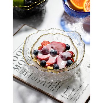 客廳水果盤北歐風格水晶玻璃果盤碗家用沙拉碗日式創意現代零食盤