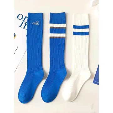 春秋季藍色條紋小腿襪運動學院風女個性ins潮jk中筒顯瘦純棉襪子