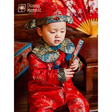 嬰兒紅色帶帽子新年秋冬周歲禮服