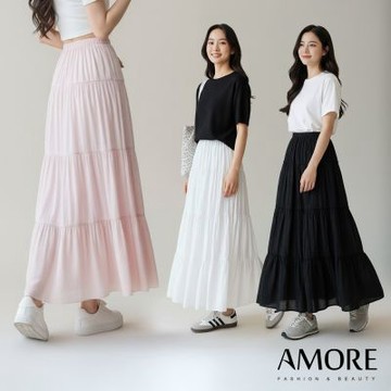 【Amore】春夏氣質層次蛋糕長裙 半身裙 垂墜大擺A字裙 防走光內襯 百搭半身裙