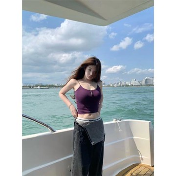 Wuuus【熱情島嶼】自帶外擴胸墊吊帶背心女夏季新款無袖上衣性感