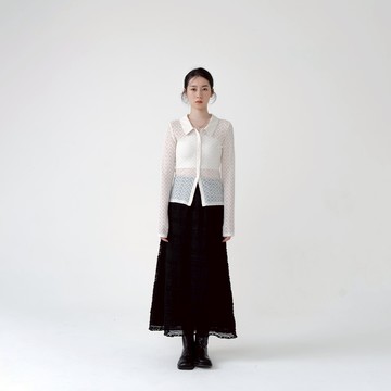 QUEENSHOP_F 女裝 多層荷葉鏤空蕾絲緹花長裙-黑S/M 現+預 【03021690】