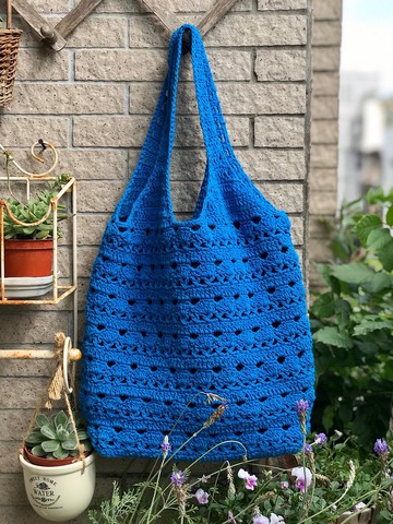 手作-編織棉質肩背/手提包-海藍-上班/通勤/輕旅行/生日禮物