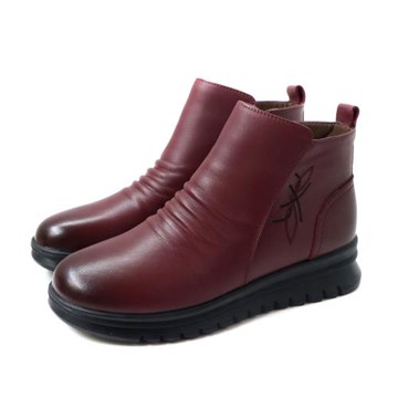SNAIL 皮質短靴 側拉鍊 女鞋 酒紅色 S-6250442 no331