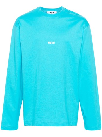 MSGM - logo-print long-sleeve cotton T-shirt - men - Cotton - M - Blue
