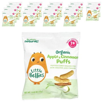 Little Bellies, 有機蘋果肉桂膨化食品，7 個月以上，18 包，0.42 盎司（12 克）