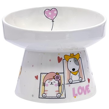 Pan’s 護頸陶瓷寵物碗 M號  倆小無猜 白色  1個