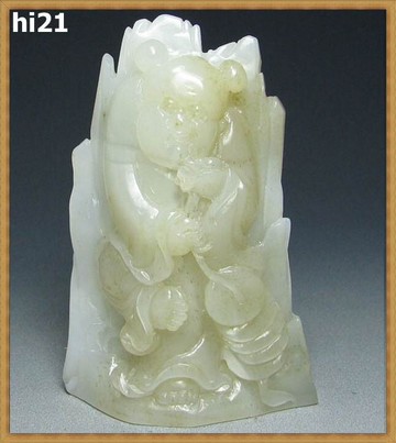 和闐白玉 籽料和闐玉 羊脂白玉 名家精雕送財童子擺件擺飾(非A貨退錢)-開運避邪投資增值【附鑑定書】【奇珍館】hi21