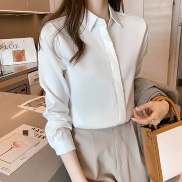 白襯衫女職業裝春秋暗扣職場工作面試正裝上衣通勤長袖白色襯衣女