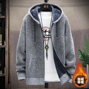 加絨加厚針織連帽外套 / 毛衣外套 / 毛絨外套 / 男女可穿 / M到3XL【QTJE6602】