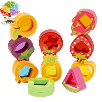 【樹年】兒童木製果蔬亞克力透光積木疊高益智早教水果顏色認知玩具