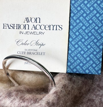 古董Avon 1979年銀色綠琺瑯手環手鐲 原裝盒 BR253