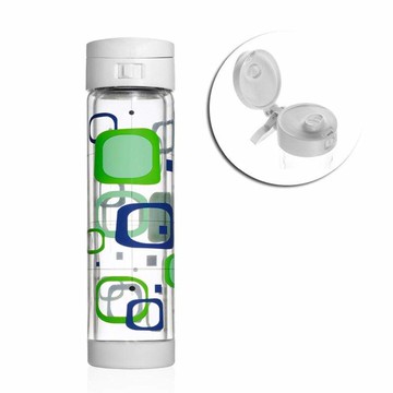 【超值送揹帶茶隔】雙層防護玻璃水瓶-彩繪RETRO款(三色可選) 470ml 黑色