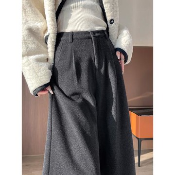 高級感灰色毛呢褲子女冬季加絨加厚顯瘦八分西裝褲直筒寬松闊腿褲