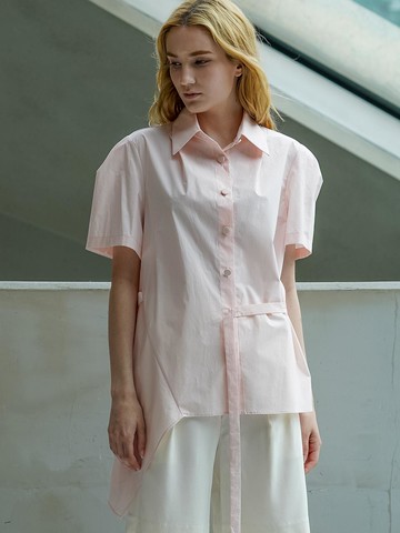 UNBALANCE DRAPED COTTON BLOUSE _ ROSE PINK
