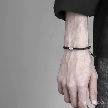 🖐🏻限時下殺🖐🏻S925銀手鏈男潮小衆設計ins冷淡風複古潮流簡約男生編織手繩飾品