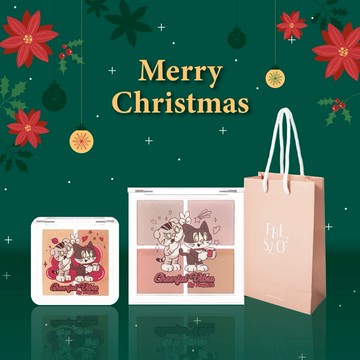 【FreshO2】✨感恩聖誕節 生日首選🥰插畫家小貓x妞妞聯名 閃耀無瑕補光組 美肌雙色遮瑕盤+閃耀4色腮紅打亮盤 贈紙袋