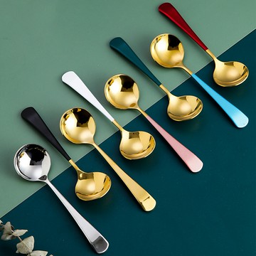 ins北歐網紅輕奢湯匙創意可愛304不銹鋼家用短柄兒童吃飯調羹勺子