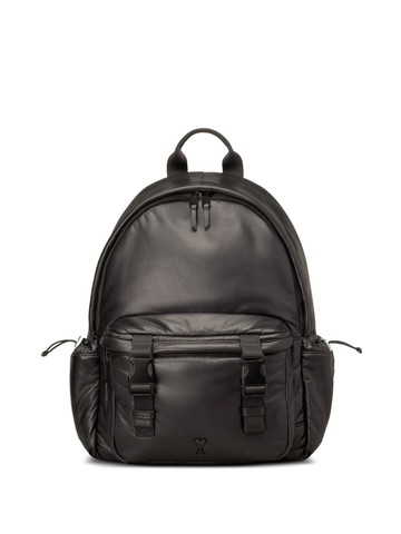 AMI Paris - logo-plaque leather backpack - unisex - Sheepskin/Nylon - One Size - Black