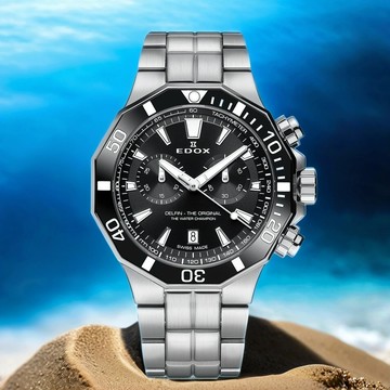 EDOX 伊度 Delfin 海豚200米潛水計時手錶-43mm(E10112.3NM.NIN)
