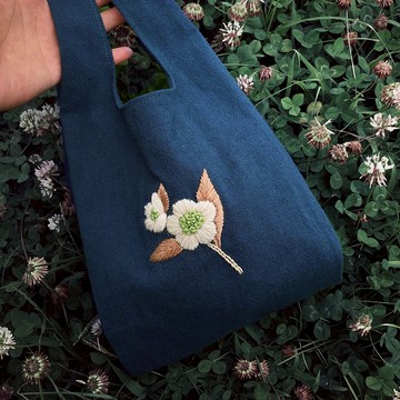| 毛線手刺繡 x 棉麻布提袋 | 經典丹寧藍 | 減塑慢時光 | 購物袋