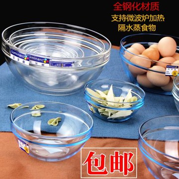 樂美雅 鋼化玻璃碗沙拉碗透明大號圓形湯碗家用飯碗微波爐烘焙碗