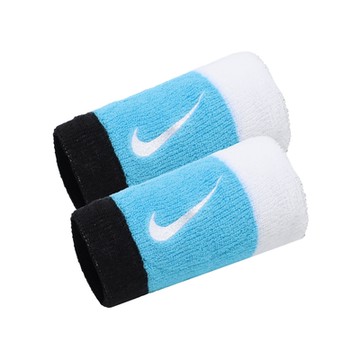 Nike 護腕 Swoosh Doublewide 藍黑白 棉質 吸汗 毛巾布 腕帶 勾勾 球類運動 訓練 N000158606-2OS