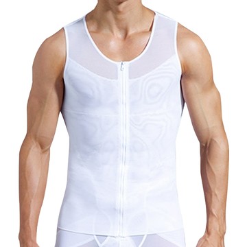 Charmen 深U圓領收腹緊身拉鍊背心 NY044  L  白色