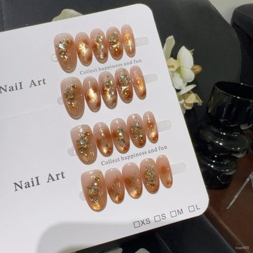➕最新設計款穿戴甲💅【金秋琥珀】美拉德風短款美甲琥珀暈染漸變純手工穿戴甲成品短橢圓穿戴甲 YQ40