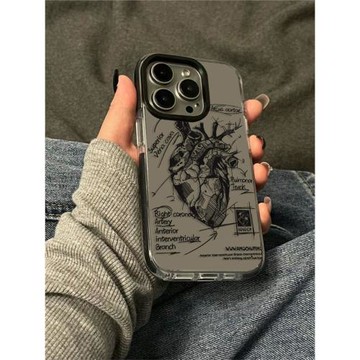 原創心臟素描風手機殼適用于蘋果16promax創意iphone16新款15pro男14個性14pro軟殼11透明13黑邊防摔軟保護套