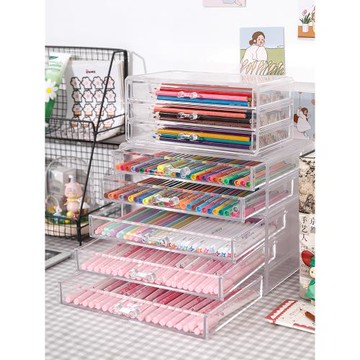 亞克力抽屜筆筒學生桌面放筆的收納盒透明多層分類筆筒文具鉛筆盒