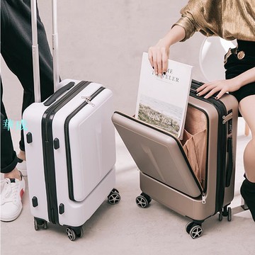 開口旅行箱靜音輪小型登機拉桿箱20寸側開行旅箱女前置電腦行李箱