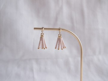 流蘇串珠耳環 【 tiny 】 珍珠粉色 金色
