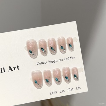 ➕最新設計款穿戴甲💅純手工穿戴甲片高級感粉色貓眼短款橢圓美甲片輕奢拚鑽假指甲貼片短橢圓穿戴甲 QL2R