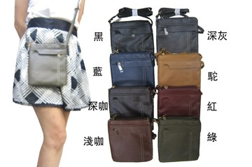 ~雪黛屋~LAOENSI 斜背包超小容量扁型主袋+外袋共五層6吋機進口輕防水防刮皮革肩斜側BOPQ201960136